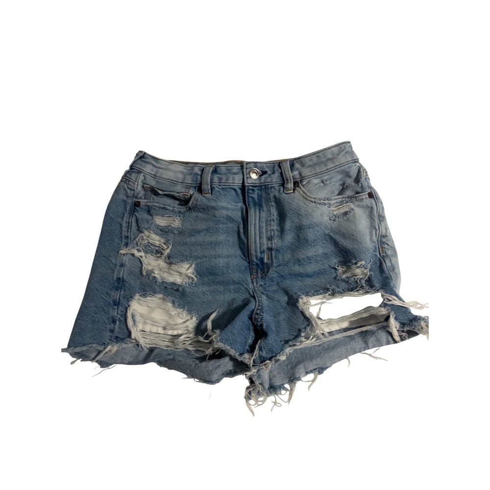 American Eagle Mom Short Light Wash Distressed Denim High Waisted Shorts Size 6